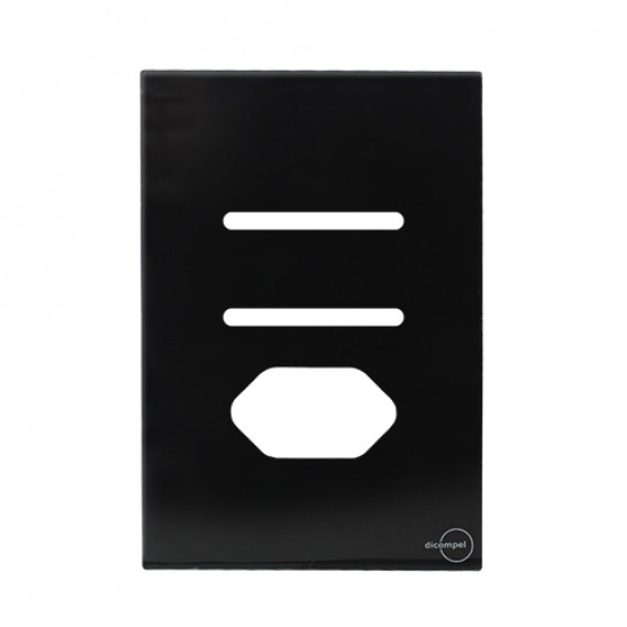 Placa p/ 2 Interruptor + Tomada 4x2 - Novara Glass Preto Brilhante